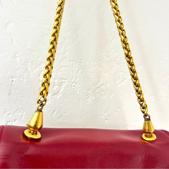 DE VECCHI by Hamilton Hodge Italian Leather Shoulder Bag Classic Red Gold Chain - Picture 7 of 15
